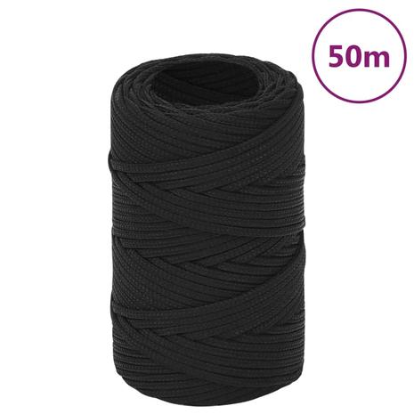 vidaXL Veneköysi täysmusta 2 mm 50 m polypropeeni