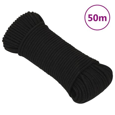 vidaXL Työköysi musta 3 mm 50 m polyesteri