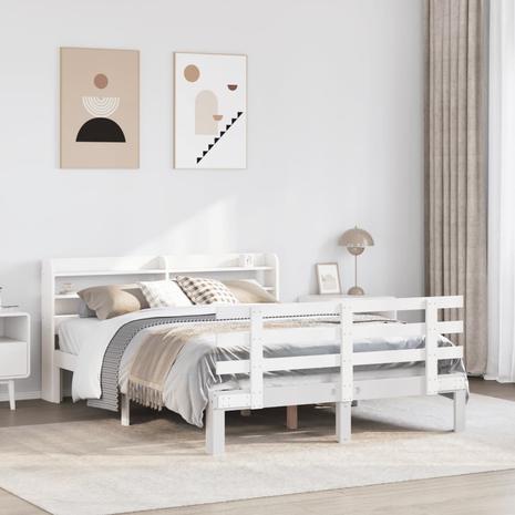 vidaXL Sängynrunko päätylevyllä valkoinen 120x200 cm täysi mänty