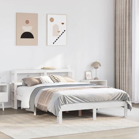 vidaXL Sängynrunko päädyllä valkoinen 135x190 cm täysi mänty