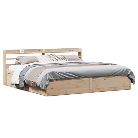 vidaXL Sängynrunko päädyllä 200x200 cm täysi mänty
