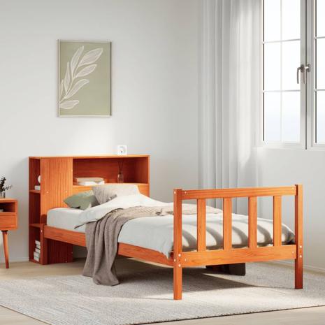 vidaXL Sänky/kirjahylly ilman patjaa vahanruskea 90x190 cm täysi mänty