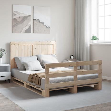 vidaXL Sängynrunko päätylevyllä 140x200 cm täysi mänty