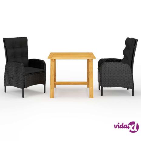 vidaXL 3-osainen Puutarharuokailuryhmä musta
