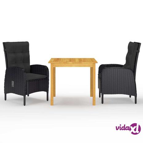 vidaXL 3-osainen Puutarhan ruokailuryhmä musta