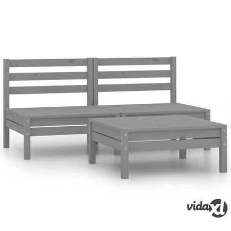 vidaXL 3-osainen Puutarhasohvasarja harmaa täysi mänty