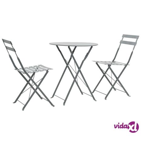 vidaXL 3-osainen Bistrosarja Teräs Harmaa, Puutarhakalusteet