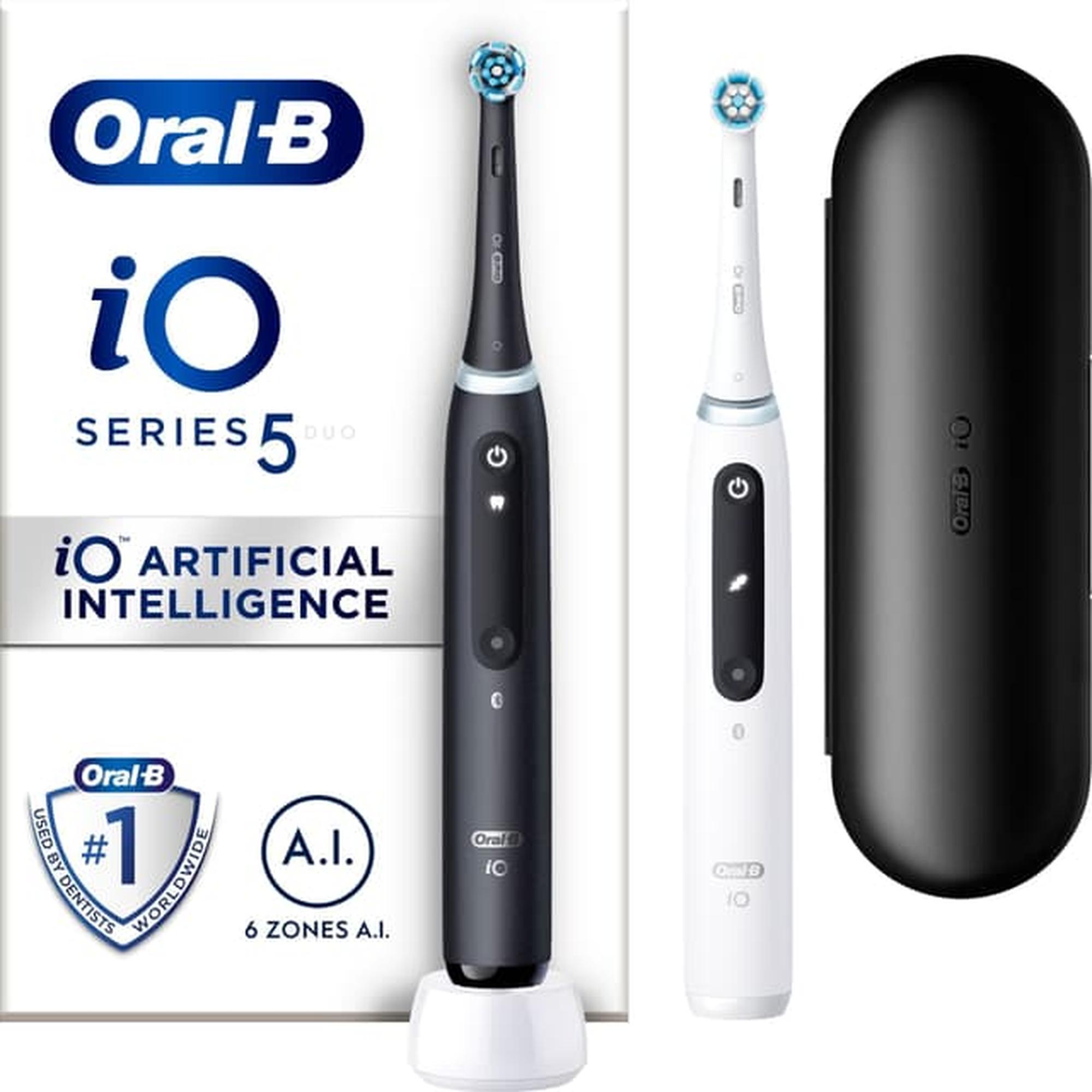 Oral-B iO 5 Black & White -sähköhammasharja, tuplarunko, musta / valkoinen