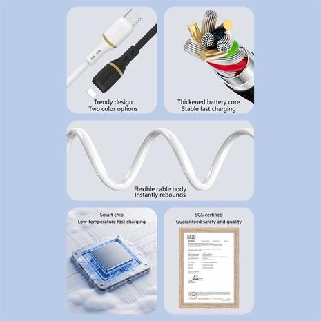 Dudao L25T USB-A - USB-C Silicone Cable 5A 1m - White – kuva 2/5