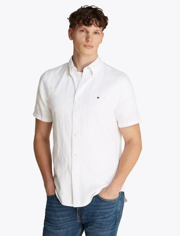 Tommy Hilfiger Linen Blend Solid Ss Rf Shirt Tops Shirts Short-sleeved Shirts Green Tommy Hilfiger