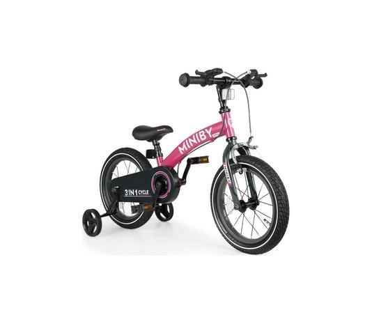 QPlay - Lasten pyörä 14"" MINIBY 3in1 vaaleanpunainen