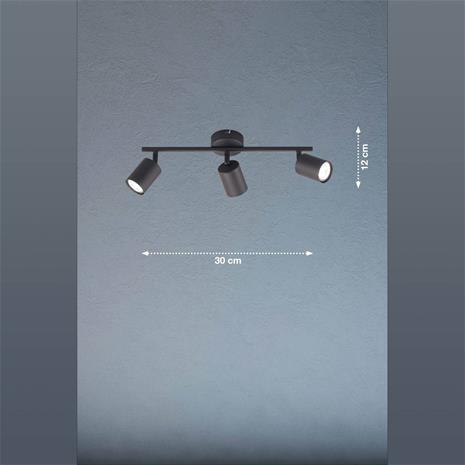 LED-kattokohdevalo Vano musta, 3-lamppuinen pitkä