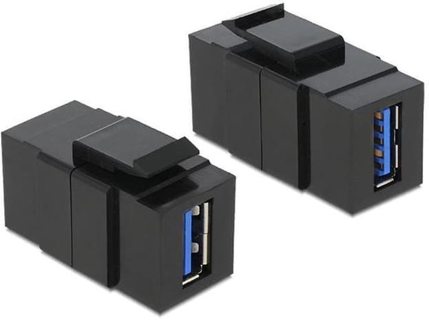 DeLock Keystone Module, USB-A - USB-A 3.0 -sovitin, Musta