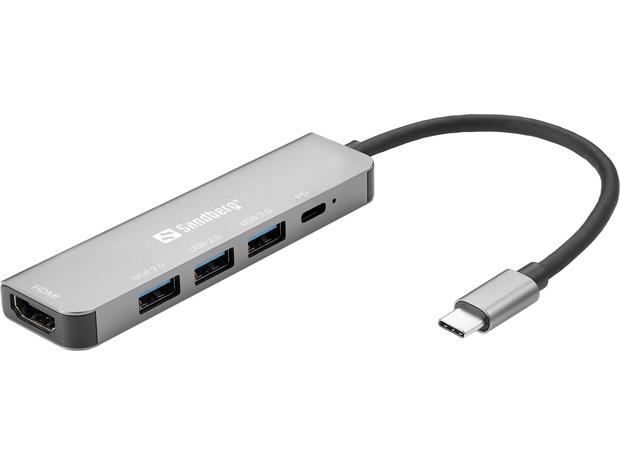 Sandberg USB-C Dock HDMI+3xUSB+PD 100W, Alu