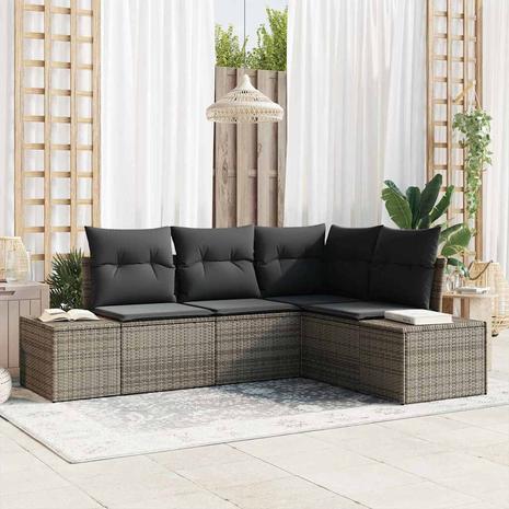 vidaXL Puutarhasohva Setti säilytystilassa 4 pcs Harmaa polyrottinki