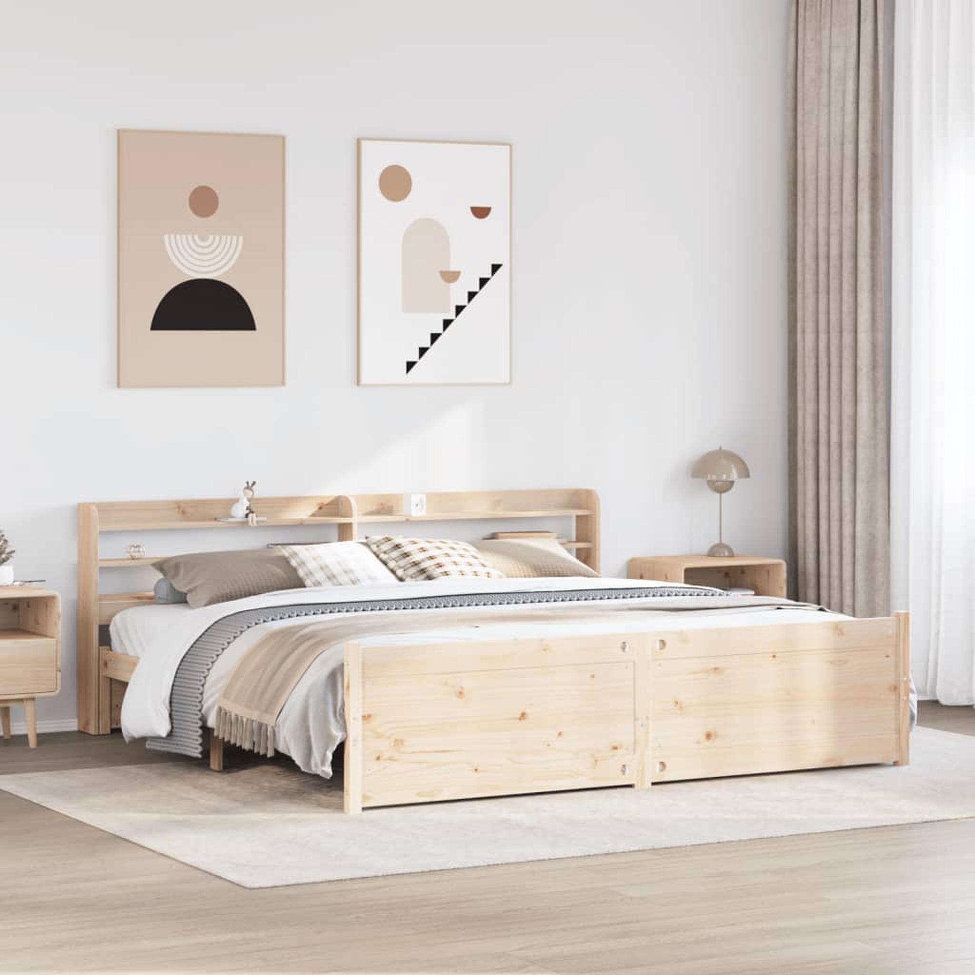 vidaXL Sängynrunko päädyllä 200x200 cm täysi mänty