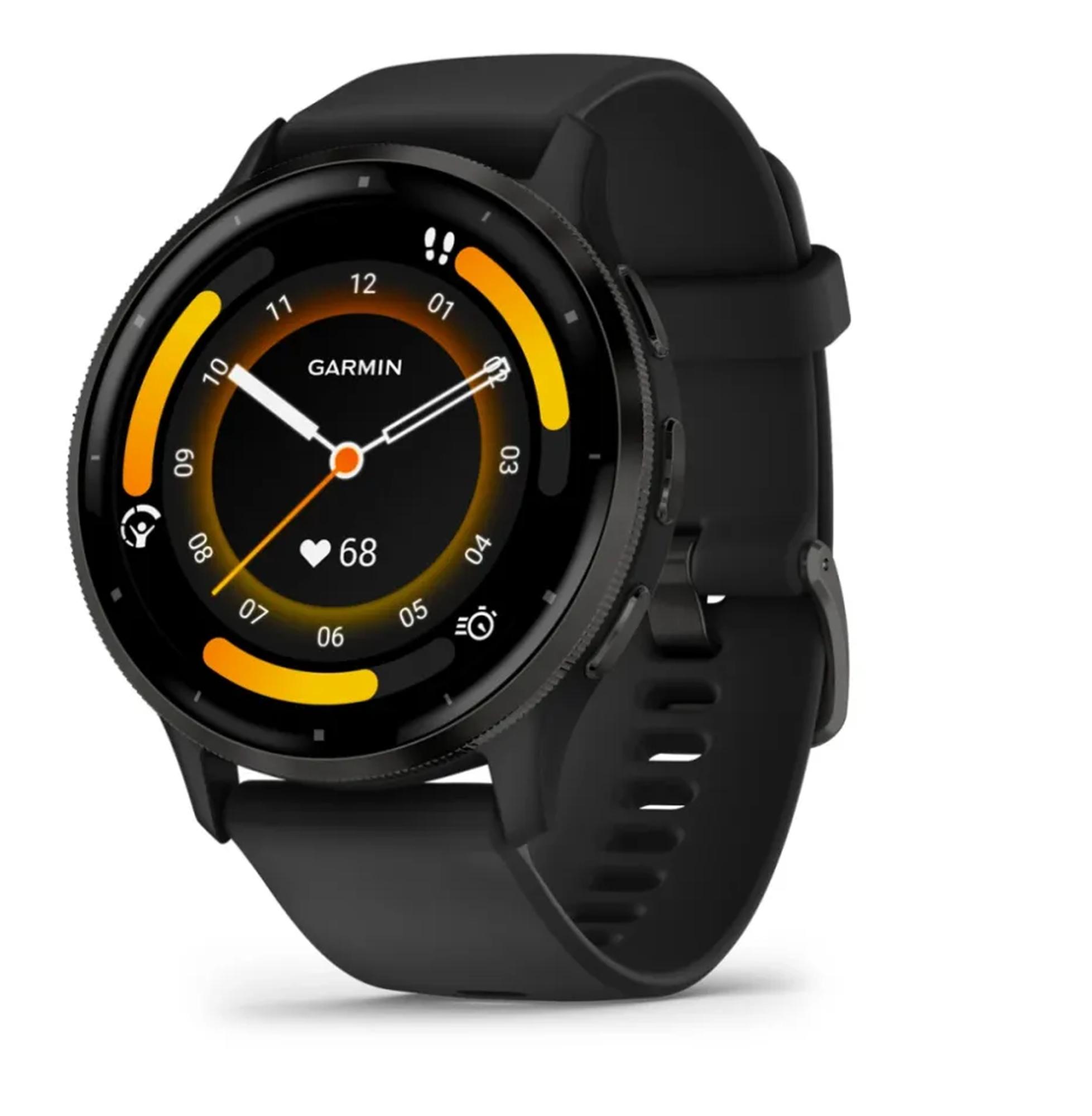 Garmin Venu 3 grafiitinharmaa kehä, musta runko ja musta nahkaranneke 010-02784-52