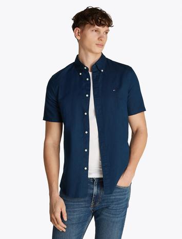Tommy Hilfiger Linen Blend Solid Ss Rf Shirt Tops Shirts Short-sleeved Shirts Green Tommy Hilfiger