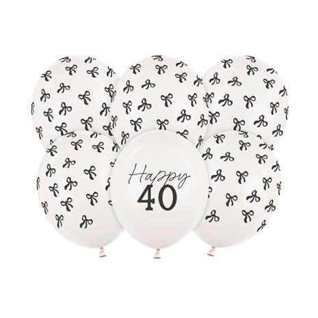Ilmapallot - Happy 40, Pastelli Valkoinen, 30 cm, 6 kpl