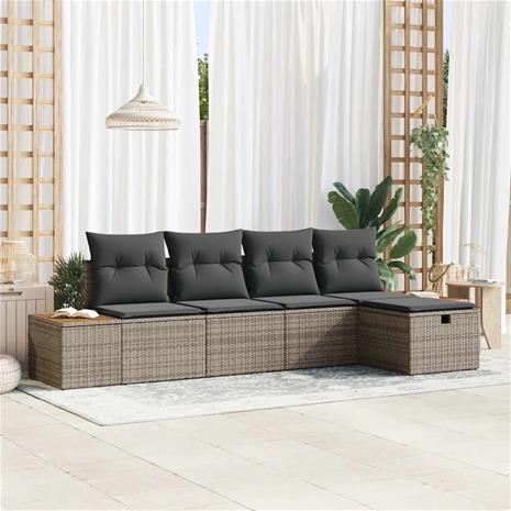 vidaXL Puutarhasohva Setti tyynyllä 5 pcs Harmaa polyrottinki