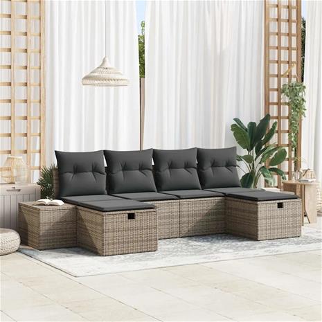 vidaXL Puutarhasohva Setti tyynyllä 6 pcs Harmaa polyrottinki