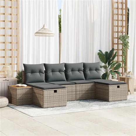vidaXL Puutarhasohva Setti tyynyllä 6 pcs Harmaa polyrottinki