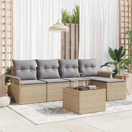 vidaXL Ulkosohva tyynyllä 6 pcs Beige polyrottinki