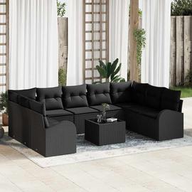 vidaXL Sohvasetti tyynyllä 10 pcs Musta Poly Rattan