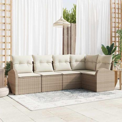 vidaXL Sohvasetti tyynyllä 5 pcs Beige Polyesteri – kuva 1/2