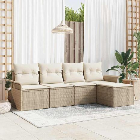 vidaXL Ulkosohva tyynyllä 5 pcs Beige polyrottinki
