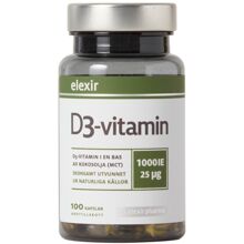 Elexir Pharma D3 Vitamin 25µg 100 kaps, ravintolisä – kuva 4/6