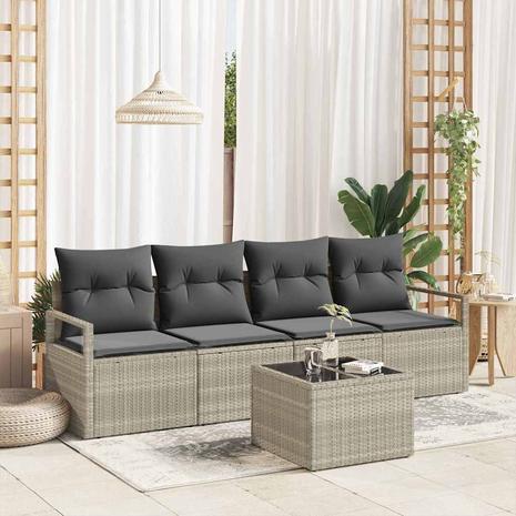 vidaXL Sohvasetti 5 pcs Vaalea harmaa ja tummanharmaa polyrottinki