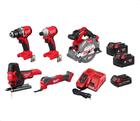 Milwaukee Akkukonesarja M18 FPP5AB-523B (4933501698) 18V 1x2,0Ah 2x5,0Ah, M18 BLDDRC + M18 BLIDRC + M18 FCS552 + M18 FBJS + M18 FMT