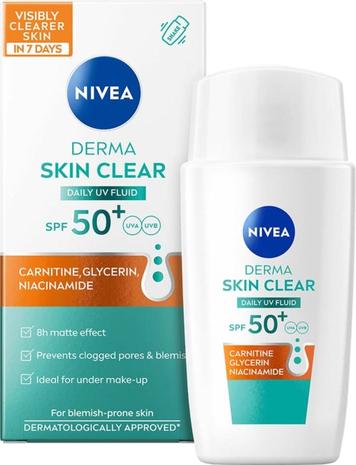 NIVEA Derma Skin Clear Daily UV Fluid SPF 50+ 40 ml – kuva 1/8