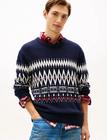 Tommy Hilfiger Placed Fairisle Wool Blend Crew Tops Knitwear Round Necks Navy Tommy Hilfiger