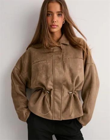 Nelly - Beige - Drawstring Brushed Collar Jacket