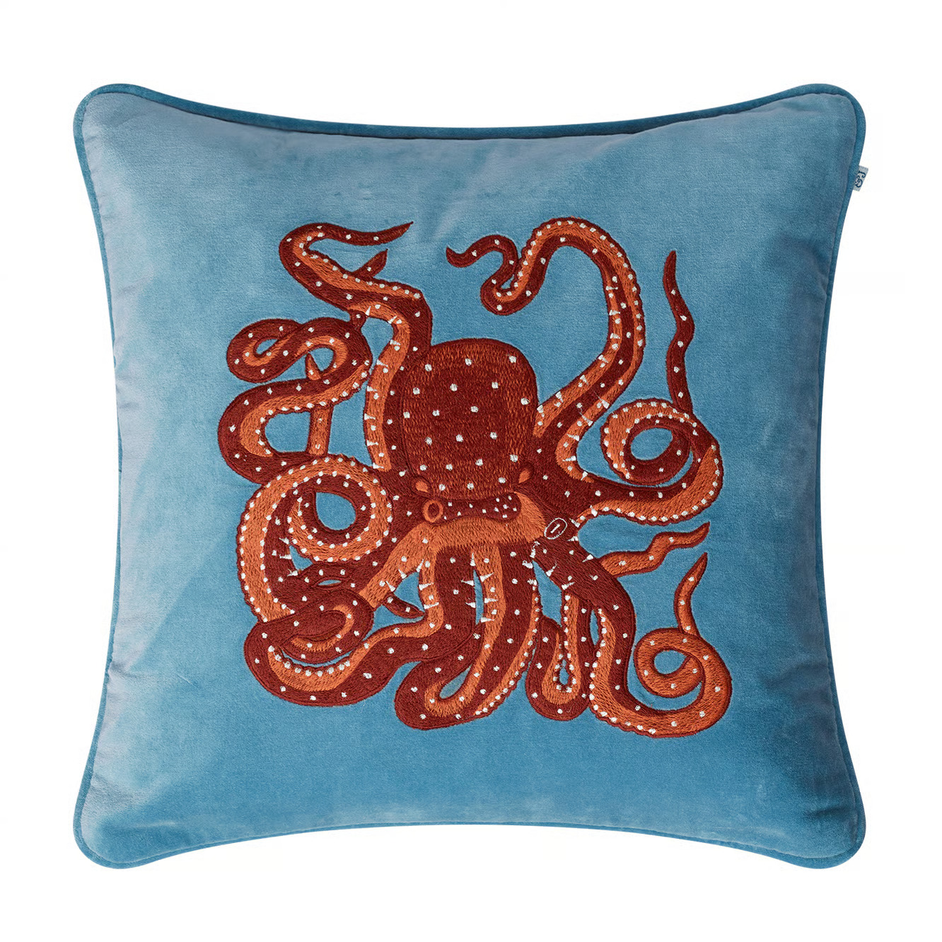 Chhatwal & Jonsson Embroidered Octopus tyynynpäällinen 50x50 cm Heaven blue-orange-rose