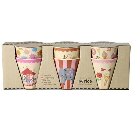 Rice - Melamine Cups with Fun Fair Prints - Pink - Small
