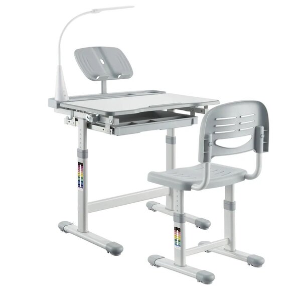Ergonomica lasten korkeussäädettävä pöytä ja tuoli, valkoinen