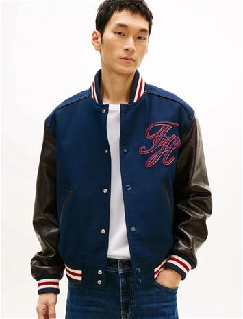 Tommy Hilfiger Leather Varsity Jacket - Navy - XXL
