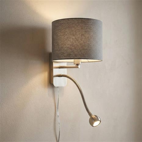 Seinävalaisin Hotel LED-lukuvalolla pyöreä, harmaa