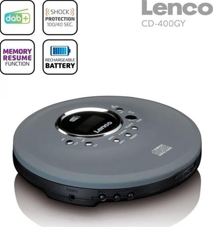 Lenco CD-400GY - CD/MP3-discman ja DAB+/FM-radio