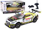 Urheiluauto RC 1:16 Drift vaihdettavilla renkailla, valkoinen/keltainen