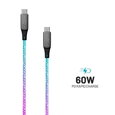 FIXED LED Gaming USB-C/C 60W kaapeli 1.2m Monivärinen
