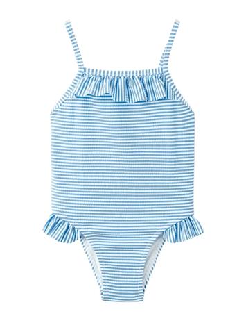 Mango Ruffled Striped Swimsuit - Blue - 3-4