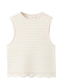 Mango Embroidered Knitted Top - Cream - 9-10