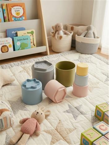 Dantoy Tiny Bio Play Cups - 6+ Months Toys Baby Toys Educational Toys Stackable Blocks Multi/patterned Dantoy