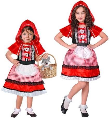 PUNAINEN PAITA (mekko, jossa on esiliina ja huppu)
