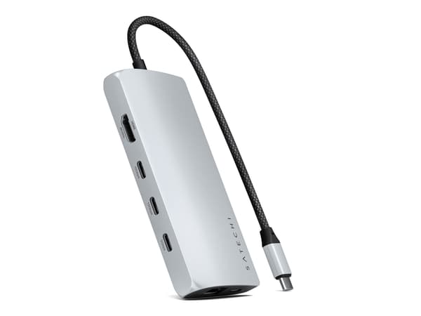 Satechi USB-C-moniporttisovitin 8K ja Ethernet V3 - hopea