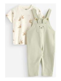 Lindex Set - Top And Dungarees - Cream - 86